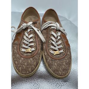Michael Kors Tan Trim Monogram Lace Up Oxford Sneakers Women’s Size 7